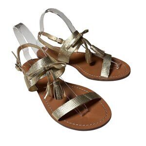 Kate Spade New York Sandals Size 9 Carlita Gold Pebbled Leather Tassel Flats